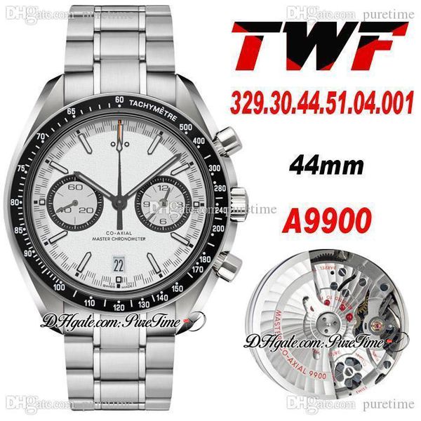 TWF Racing A9900 Automático Cronógrafo Homens Assista a Tacímetro preto Bolecela branca Dial Braça de aço inoxidável Super edição 329.30.44.51.04.001 PureTime D4