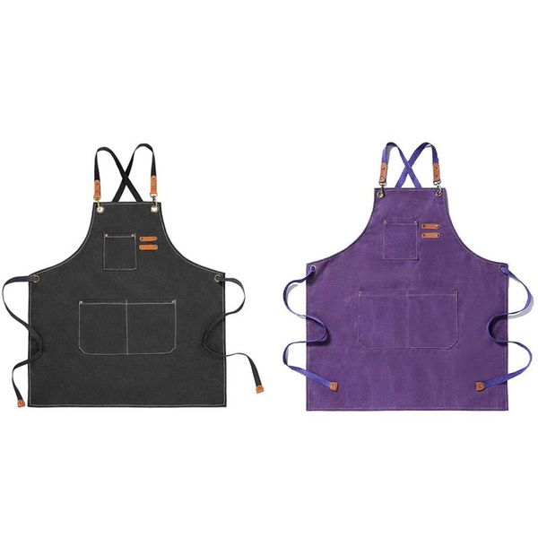 

aprons canvas kitchen apron for men women chef cooking cross back 3 pockets