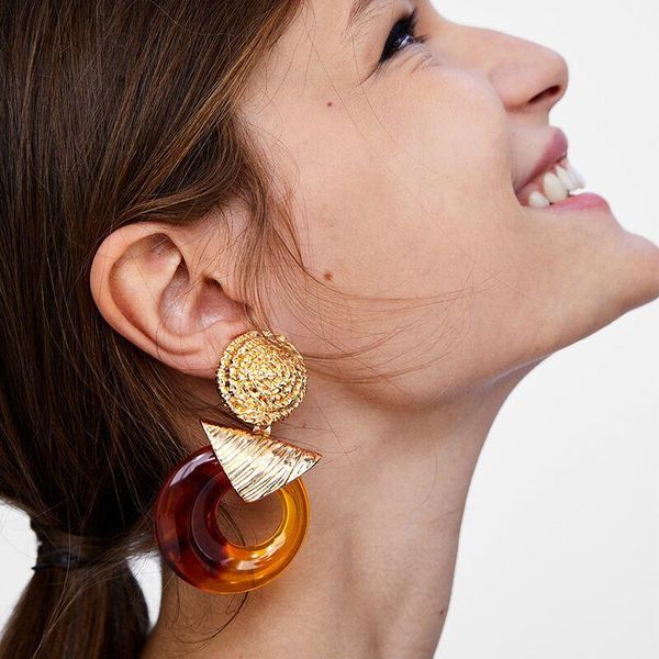 

dangle & chandelier 2021 fashion geometric metal earrings round board acrylic statement for woman boho jewelry, Silver