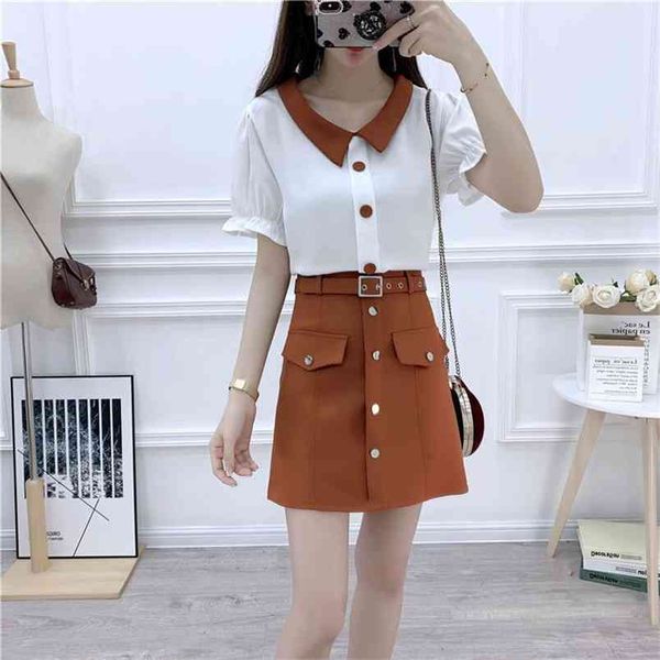 

spring & summer high-waisted thin western-style leisure all-match simple khaki women a-line skirt 210527, Black