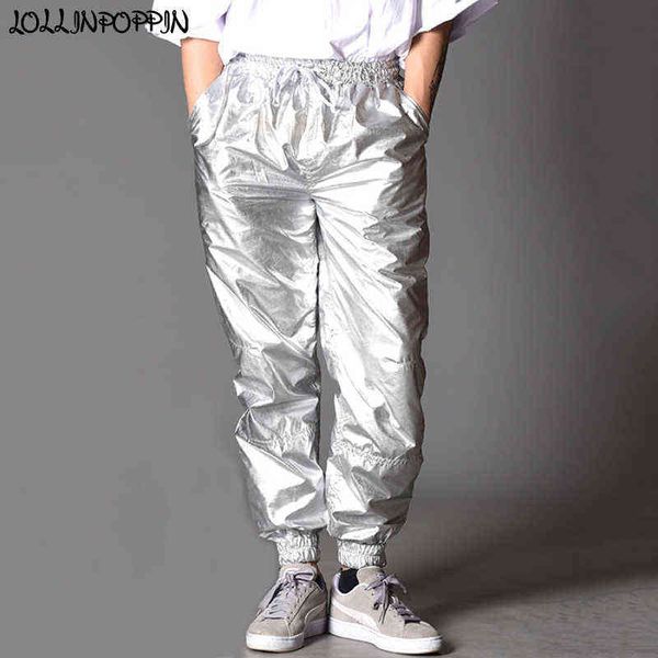 Pantalones de baile callejero ropa de hombre street zipper y elstica silver shiny hip hop style belt 0124