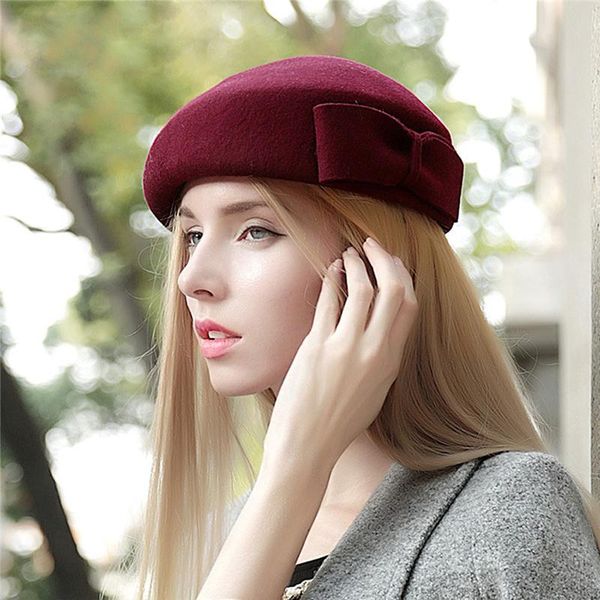 

stingy brim hats winter beret hat pillbox beanie cap french wool, Blue;gray