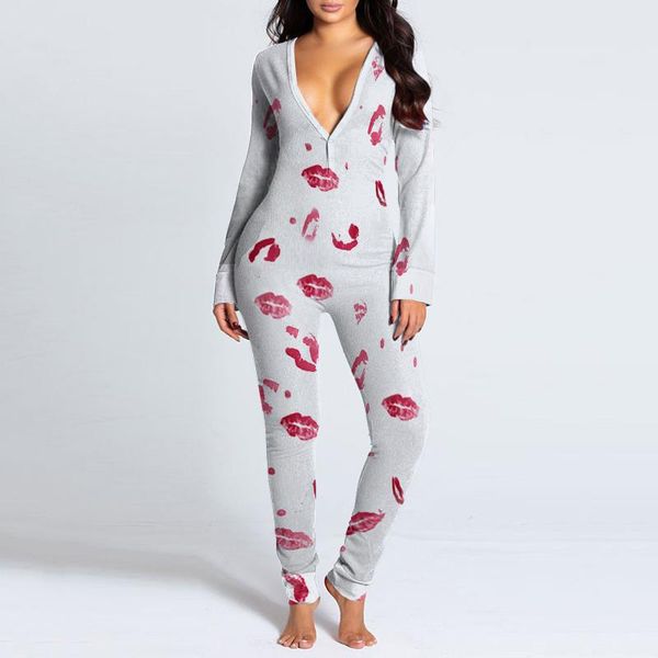 

women's jumpsuits & rompers pijamas onesies button-down front functional buttoned flap adults jumpsuit v-neck pajamas femme sleepwear, Black;white