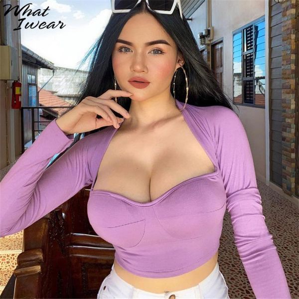 

women's t-shirt whatiwear summer y2k solid women square neck low cut long sleeve wrap without padded gorgerous commute tee, White