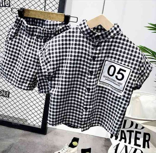 

summer style children clothing sets baby boys plaid shirt shorts pants sports suit kids clothes 2 6years, White