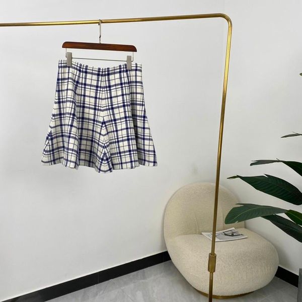 

skirts summer women fashion a-line blue plaid mini wool 2021, Black