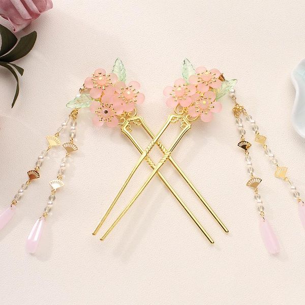 

hair clips & barrettes u-shaped hairpin exquisite classic chinese style flower long tassel clip golden sticks vintage clasp lady jewelry, Golden;silver