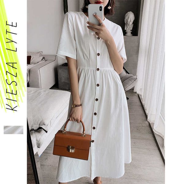 

women solid white dress ladies elegant tunic button beach a line sun casual female vestidos de fest 210608, Black;gray