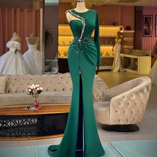 

elegant mermaid evening dresses beading pleat prom gowns side split one shoulder second reception dress 2022, Black;red