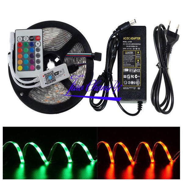 

300led rgb led strip 12v ip65+24key wifi controller+5a power strips