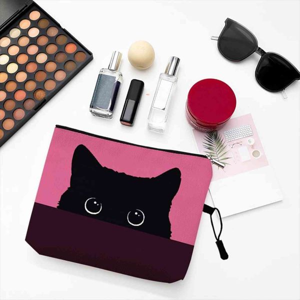 

cute black cat cats cosmetic bag footprints cases makeup animal pattern women combination organizer travel school