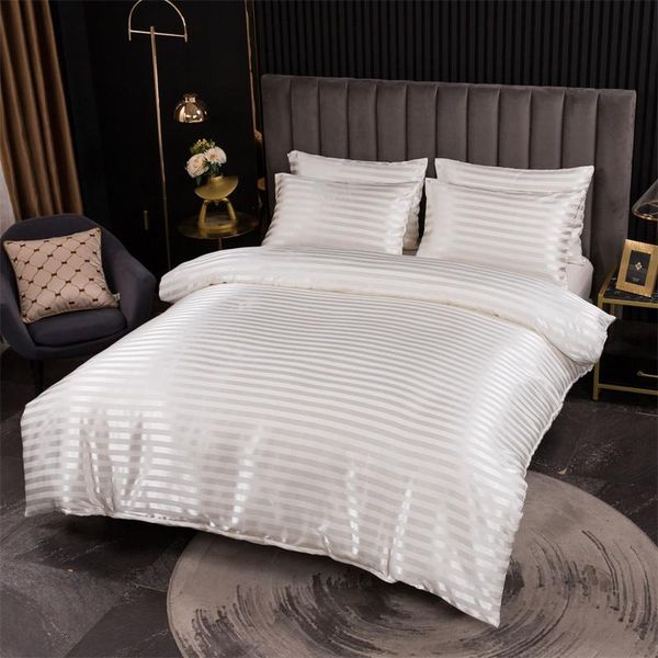 

bedding sets luxury stripe satin silk set nordic double bed king size pink high-end silks duvet cover with pillowcases