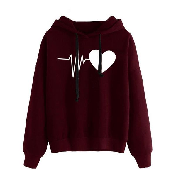 

womans clothes heart print fashion women's sweatshirt autumn harajuku hoodie long sleeved female hoodies pullover for ladies & sweatshi, Black