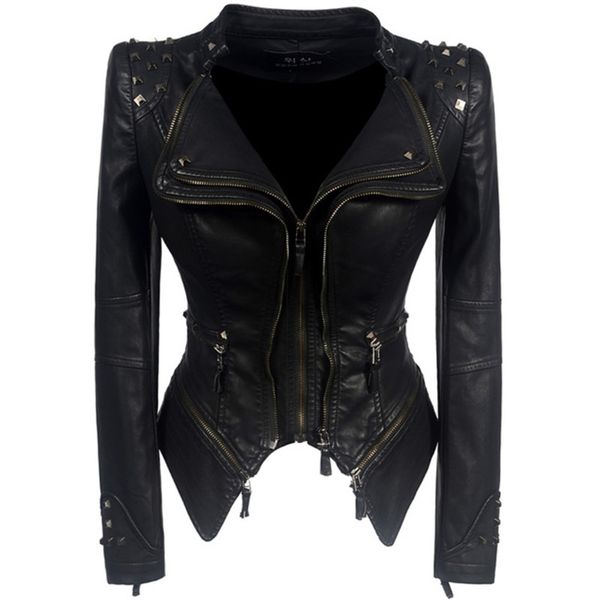 

leather jacket women femme veste chaqueta mujer motorcycle 210923, Black
