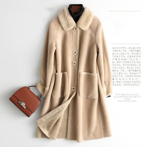 

women's fur & faux real winter women sheep shearling 100% wool coat female korean vintage long jacket x241800hch18260 my1281, Black