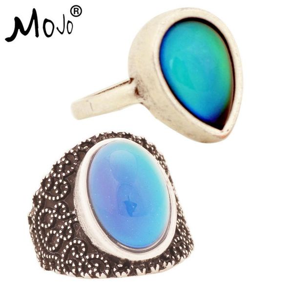 

wedding rings 2pcs vintage ring set of on fingers mood that changes color strength for women men jewelry 047-005, Slivery;golden