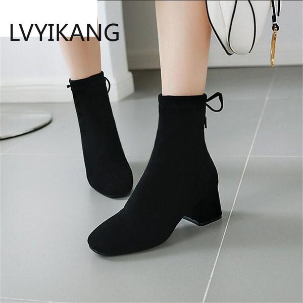 

boots lvyikang 2021 autumn women british style flock velvet casual fashion internal leather all match size 39, Black