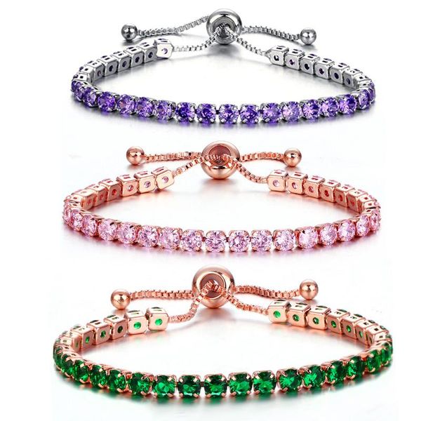 

link, chain zirconia adjustable bracelet bangle for women fashion charm cz tennis crystal box braclets jewelry pulseira feminina, Black