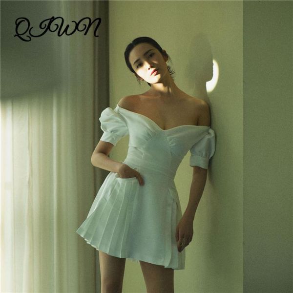 

casual dresses summer women vintage white fairy bubble sleeve square neck slim mini dress brand luxury party clothes 9rtk, Black;gray