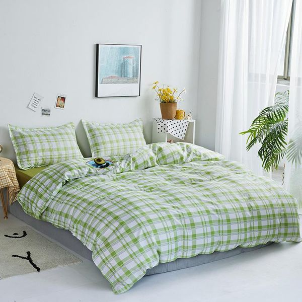 

bedding sets fashion classic green plaid duvet cover set  king size bed sheet linen bedclothes pillowcases