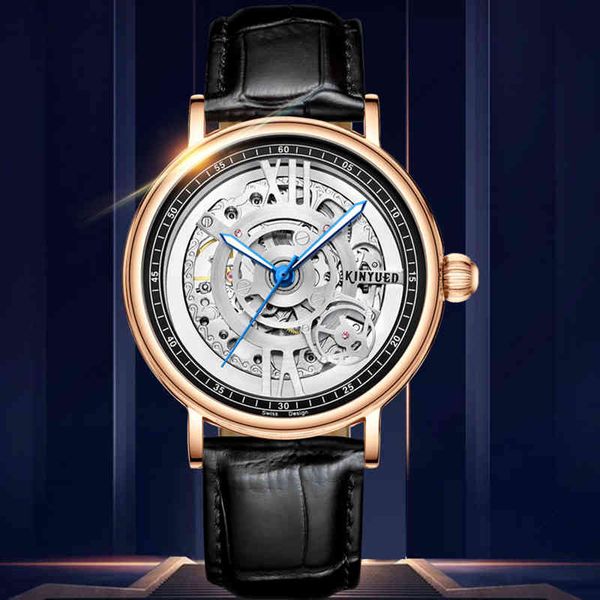 

kinyued full-automatic great quality stainless steel strap men wristwatch business automatic mechanical waterproof watches for, Slivery;brown