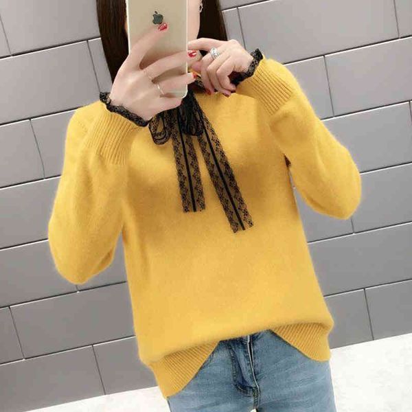 

women's clothing knitted sweaters blouses shirts autumn bow neck long-sleeveknit sweater loose women 76h 210420, White;black