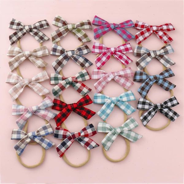 

plaid baby headband girls bows head bands stretchy infant newborn cotton hairbands kids summer hair accessories 19 colors, Slivery;white