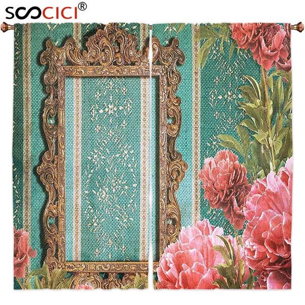 

curtain & drapes window curtains treatments 2 panels,vintage old frame with ornaments and roses antique theme retro nostalgic artwork seafoa