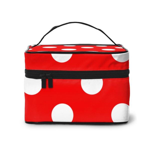 

women's travel organization beauty cosmetic make up storage lady wash bags red white polka dot handbag pouch & cases