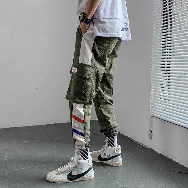 

men's pants 5xl japo fitas corredores preto multi-bolso homem sweatpants streetwear casual hip hop dos homens de carga calas 0vd9, Black