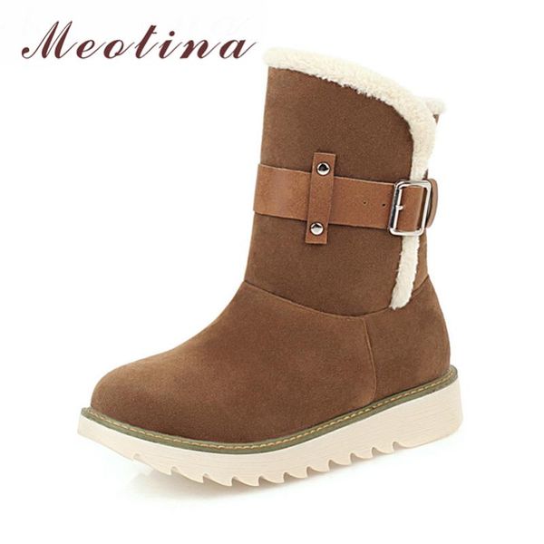 

boots meotina women flat platform ankle round toe ladies short buckle female shoes warm winter black large size 43