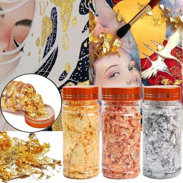 

3-10g/box shiny gold leaf flake luxury resin art decoration handicrafts gilding jewelry making supplies nail decorations, Silver;gold