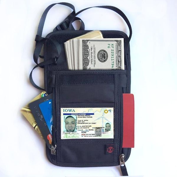 

card holders outdoor id bag, hanging neck, passport money anti-theft, invisible travel pocket, Brown;gray