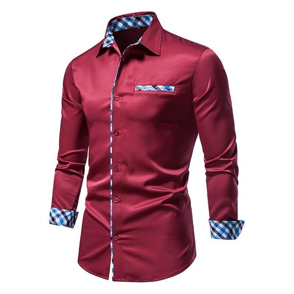 

men's casual shirts 2021 man vintage clothes autumn and winter plaid stitching long-sleeved lapel shirt camisas para hombre, White;black