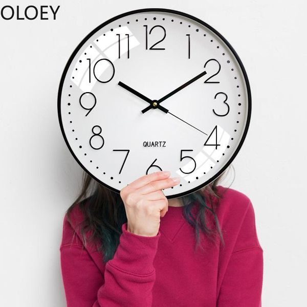 

wall clocks 12 inch round white clock minimalistic large modern creative design living room metal kids