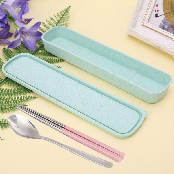 

portable eco-friendly wheat straw cutlery camping picnic box dishware kitchen utensils case travel stationery t5ef storage bottles & jars