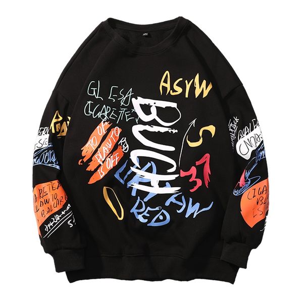 

godlikeu mens hip hop streetwear harajuku letter print long sleeve oversize vintage korean man sweatshirt clothing, Black