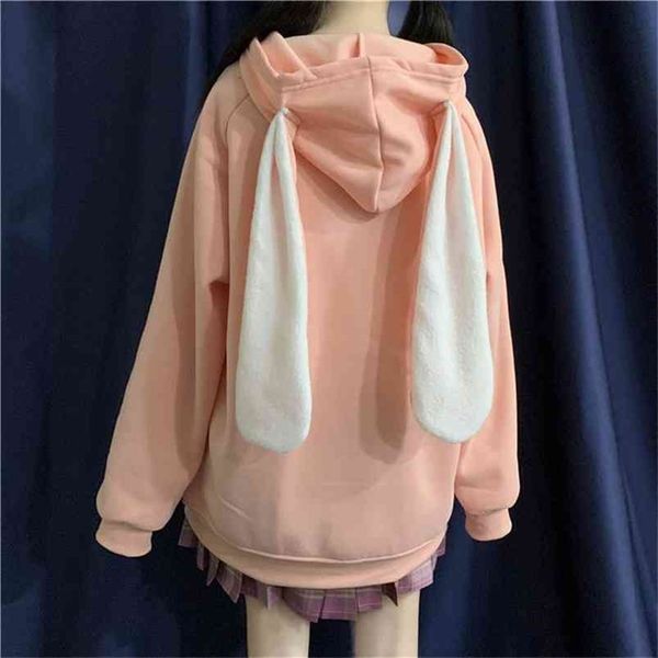 DeePtown Kawaii Hoodie Moda de Inverno Estilo Coreano Coelho Casaco Suéter Longa Manga Longa Bonito Plus Size Zip Up Hoodie 210809