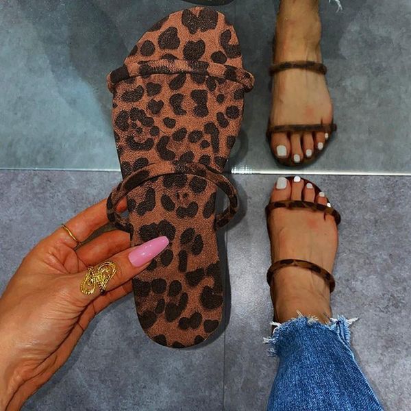 

slippers summer fashion women leopard print sandals shoes woman open toe flip flops outdoor flats beach non-slip slides 2021, Black