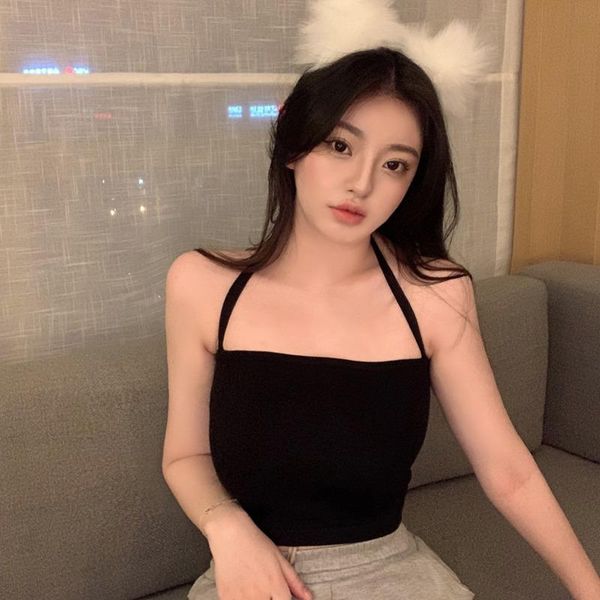 

women's tanks & camis summer tank female fashion knitted vest women hanging neck camisole, White
