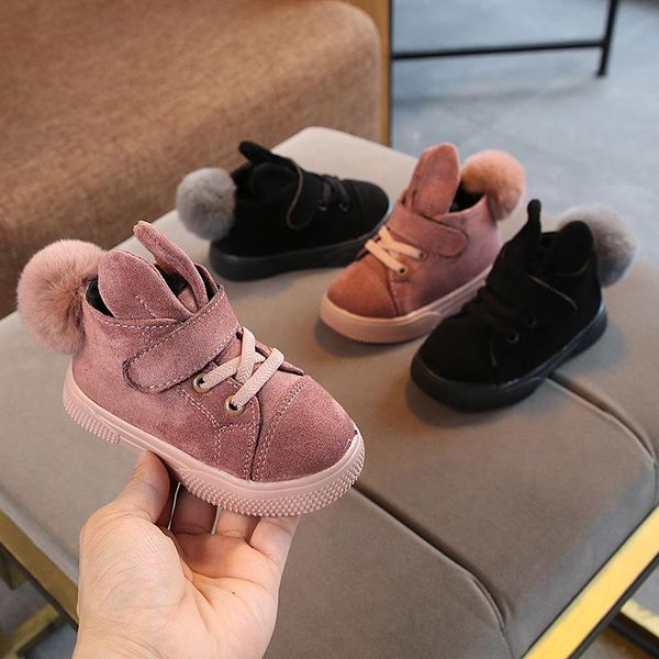 

boots autumn winter boys ankle kids sport shoeswarm children girls snow cartoon ear toddler non-slip girl, Black;grey