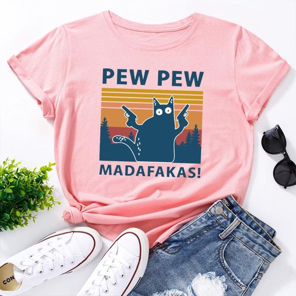 

women's t-shirt graphic tees cotton short sleeve crew neck loose t shirt plus size female summer casual clothes pew cat animal, White
