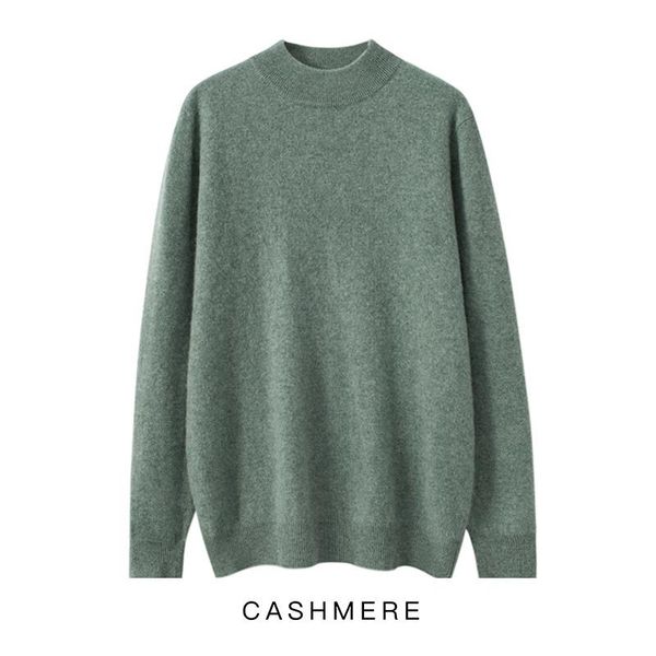 

men's sweaters 100% cashmere casual noble temperament solid color slim fit knittwear pullovers autumn and winter half high collar mens, White;black