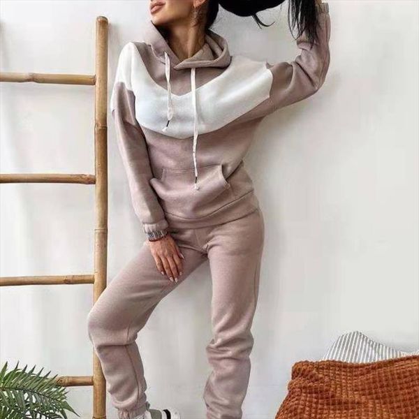 

tracksuit basic sweatshirts sets early womenpant spring hoodies elastic waist casual suits pullover streetwear outfits, White