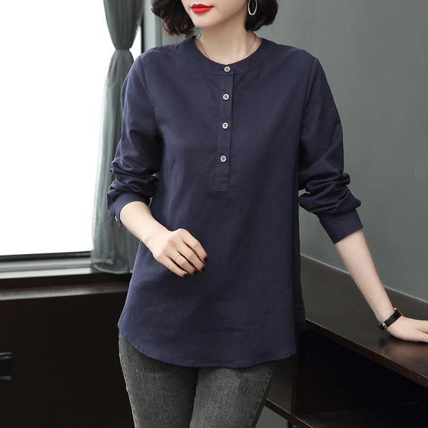 

women's blouses & shirts spring korea fashion women long sleeve loose shirt all-matched casual cotton linen ladies plus size, White
