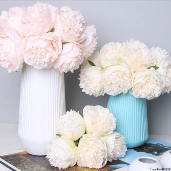 

decorative flowers & wreaths 5pc big peony artifcial silk flower wedding bouquet decor white home display fake pack heart pink rose
