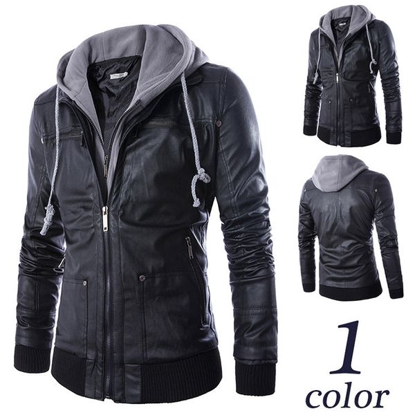 

Fashion Leather Two Men's Motorcycle Coats Py31, Black