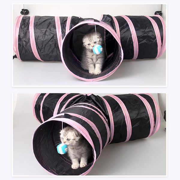 

cat toys 3-way funny folding pet tunnel toy with peephole hanging ball for cats kittens puppies dogs rabbits foldable cube