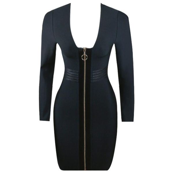 

casual dresses women winter style long sleeve v neck black mini bodycon bandage dress 2021 elegant evening party club, Black;gray