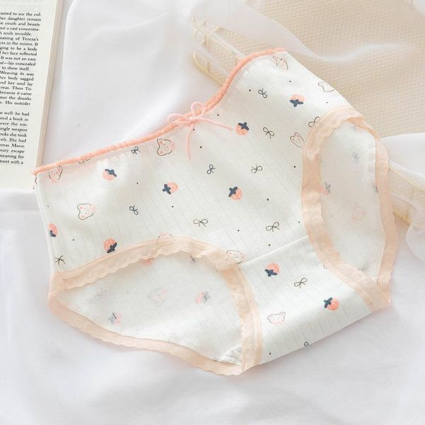 

women's panties 6 pairs of cute bear comfortable skin friendly medium waist cotton underwear, Black;pink